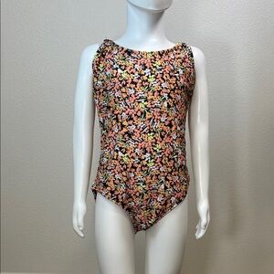 Roxy Girls Floral One-Piece Swimsuit - Black, Orange, Yellow, White Sz10 Girls